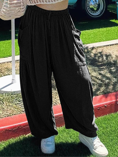 BEAUTIFUL I AM Drawstring Pocketed Wide Leg Pants