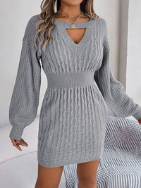 BEAUTIFUL I AM Cable-Knit Cutout Round Neck Slit Sweater Dress