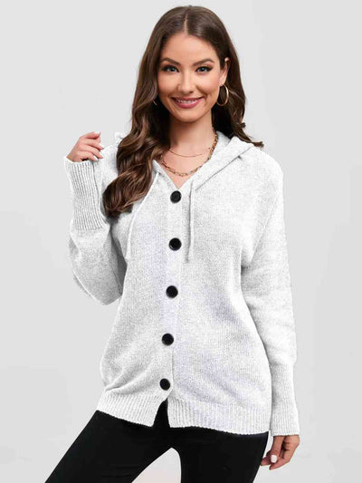 BEAUTIFUL I AM Button Down Drawstring Hooded Cardigan