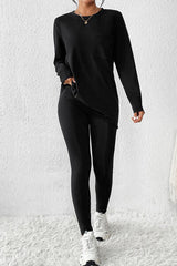 BEAUTIFUL I AM Round Neck Long Sleeve Top and Skinny Pants Set