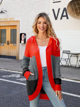 BEAUTIFUL I AM Color Block Open Front Hooded Cardigan