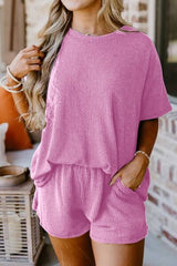 BEAUTIFUL I AM Round Neck Top and Pocketed Shorts Set