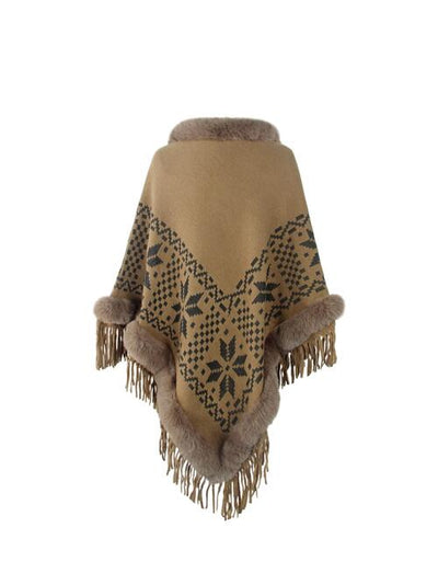 BEAUTIFUL I AM Fringe Geometric Cape Sleeve Poncho