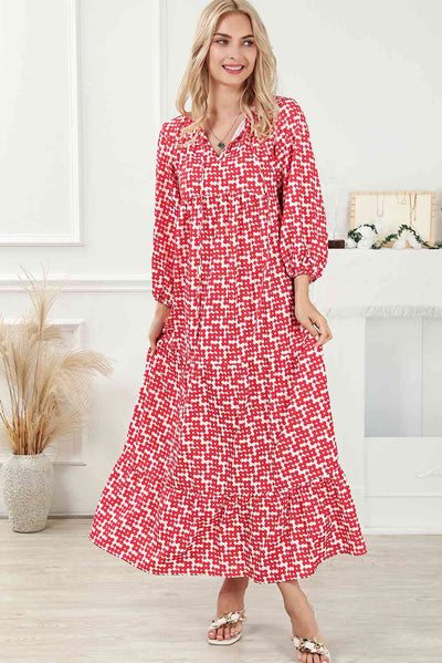 BEAUTIFUL I AM Printed Tie Neck Maxi Dress