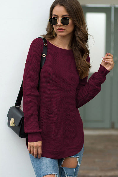 BEAUTIFUL I AM Round Neck Ribbed Knit Top Shirt