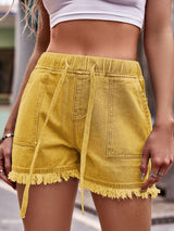 BEAUTIFUL I AM Drawstring Raw Hem Denim Shorts