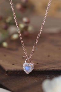 BEAUTIFUL I AM Moonstone Heart Lock Pendant Jewelry Necklace