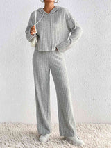 BEAUTIFUL I AM Drawstring Ribbed Hoodie and Straight Leg Pants Set