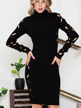 BEAUTIFUL I AM Turtle Neck Cutout Long Sleeve Mini Dress