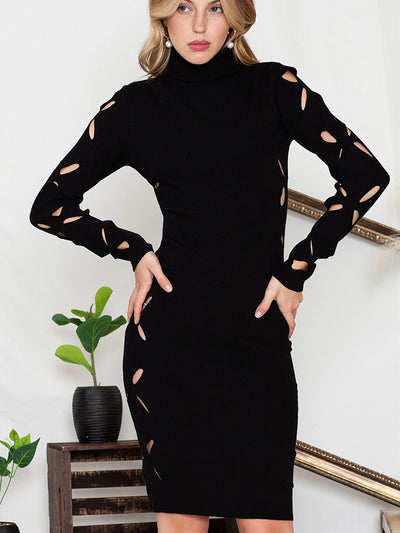 BEAUTIFUL I AM Turtle Neck Cutout Long Sleeve Mini Dress