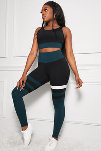 BEAUTIFUL I AM Active Wear Striped Sports Bra and High Waisted Yoga Leggings Set