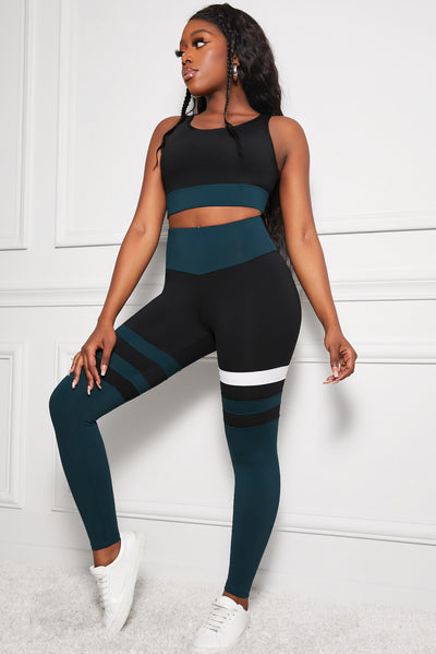 BEAUTIFUL I AM Active Wear Striped Sports Bra and High Waisted Yoga Leggings Set