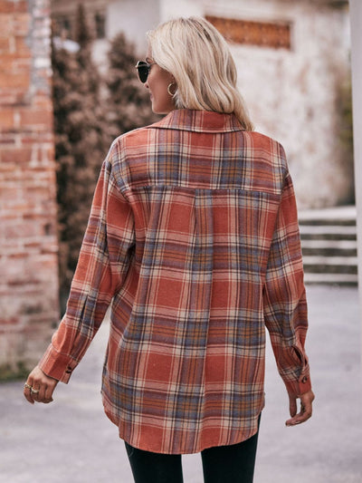 BEAUTIFUL I AM Plaid Dropped Shoulder Longline Shirt