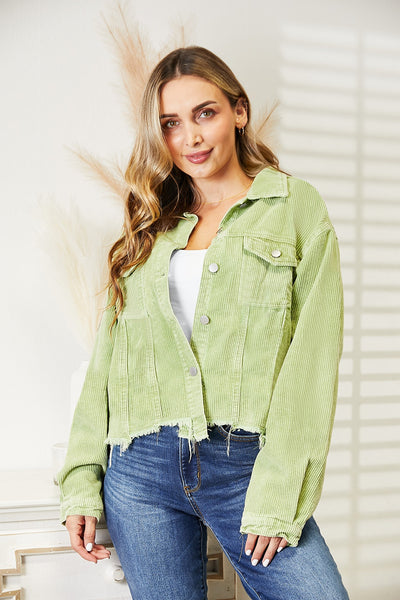 BEAUTIFUL I AM Raw Hem Button Down Jacket