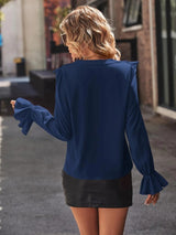 BEAUTIFUL I AM Ruffled V-Neck Flounce Sleeve Shirt