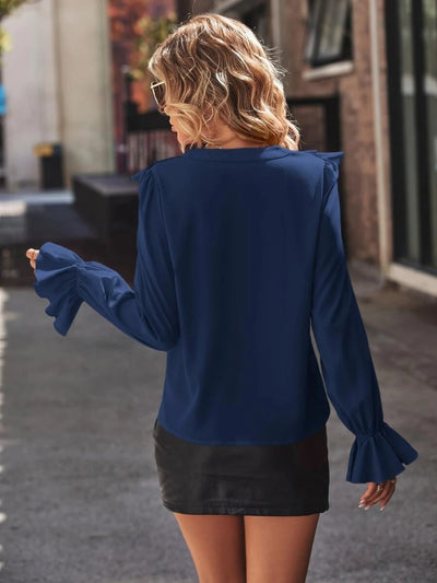 BEAUTIFUL I AM Ruffled V-Neck Flounce Sleeve Shirt