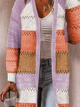 BEAUTIFUL I AM Color Block Open Front Openwork Cardigan