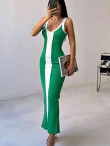 BEAUTIFUL I AM Contrast Wide Strap Slit Midi Dress