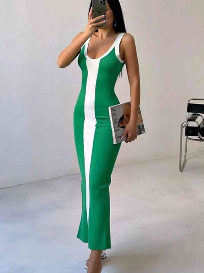 BEAUTIFUL I AM Contrast Wide Strap Slit Midi Dress