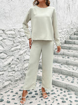 BEAUTIFUL I AM Round Neck Long Sleeve Top and Pants Set