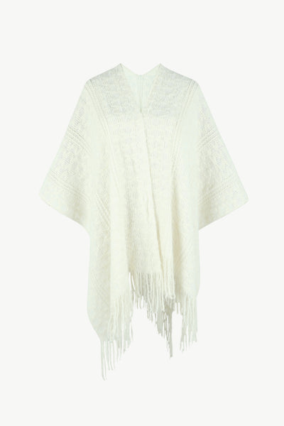 BEAUTIFUL I AM Open Front Fringe Hem Poncho