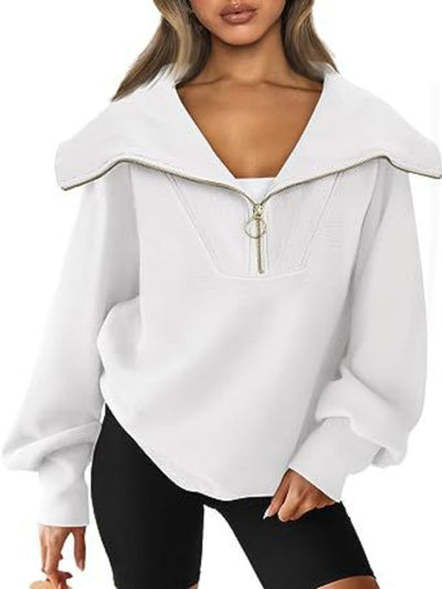 BEAUTIFUL I AM Half-Zip Lantern Sleeve Top Shirt