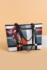 BEAUTIFUL I AM Color Block Tie Detail PU Leather Tote Bag