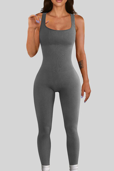 BEAUTIFUL I AM Square Neck Wide Strap Active Wear Jumpsuit