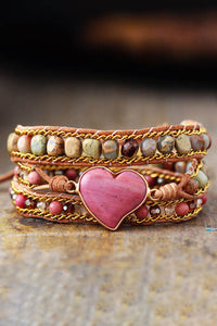 BEAUTIFUL I AM Handmade Heart Shape Triple Layer Beaded Bracelet Jewelry