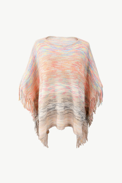 BEAUTIFUL I AM Round Neck Fringe Detail Poncho