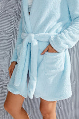 BEAUTIFUL I AM Fuzzy Tied Pocketed Hooded Lounge Robe