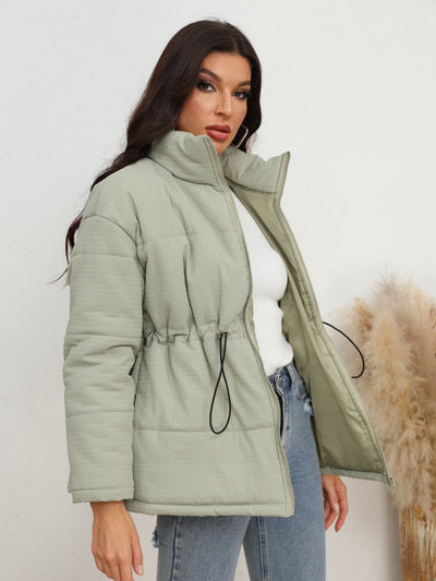 BEAUTIFUL I AM Drawstring Waist Zip-Up Puffer Jacket