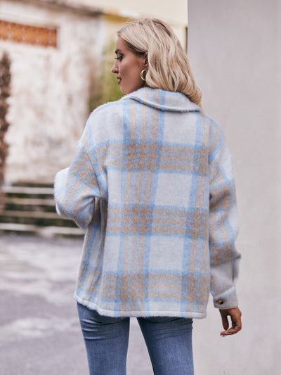 BEAUTIFUL I AM Plaid Dropped Shoulder Collared Jacket