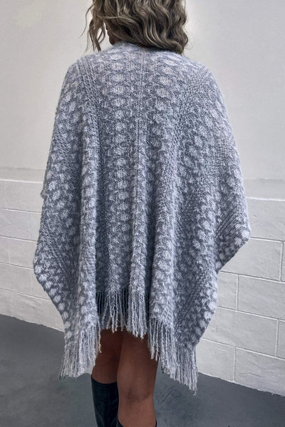 BEAUTIFUL I AM Open Front Fringe Hem Poncho