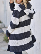 BEAUTIFUL I AM Striped Open Front Hooded Cardigan