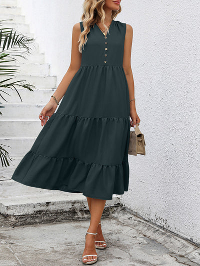 BEAUTIFUL I AM V-Neck Sleeveless Tiered Dress