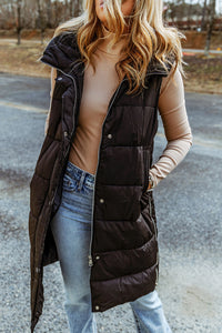 BEAUTIFUL I AM Longline Hooded Sleeveless Puffer Vest Jacket