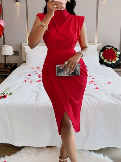 BEAUTIFUL I AM Cutout Slit Mock Neck Sleeveless Dress