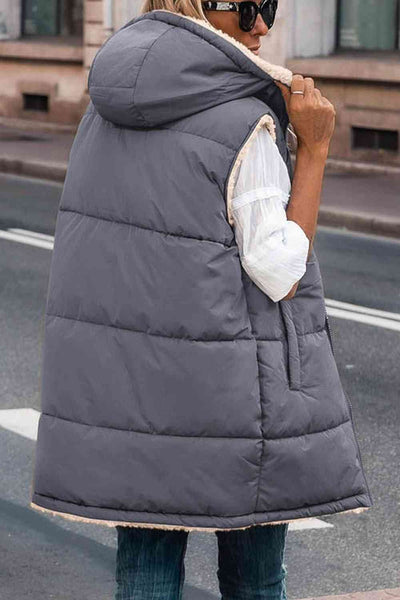 BEAUTIFUL I AM Zip-Up Longline Hooded Vest Jacket