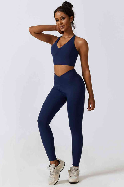 BEAUTIFUL I AM Crisscross Sports Bra and Leggings Active Wear Set