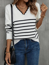 BEAUTIFUL I AM Striped V-Neck Drop Shoulder Sweater