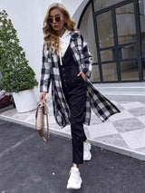 BEAUTIFUL I AM Plaid Collared Neck Slit Longline Jacket Coat