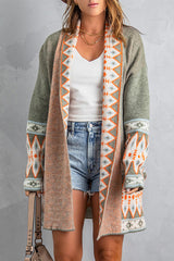 BEAUTIFUL I AM Geometric Open Front Long Sleeve Cardigan