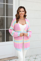 BEAUTIFUL I AM Color Block Ribbed Dropped Shoulder Open Front Cardigan