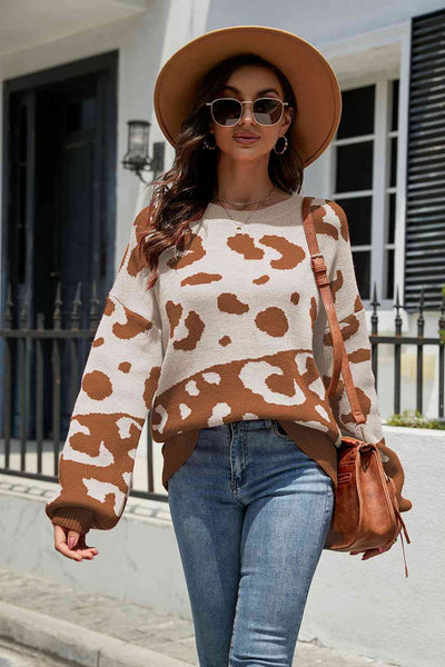 BEAUTIFUL I AM Leopard Drop Shoulder Sweater