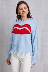 BEAUTIFUL I AM Lip Fringe Round Neck Sweater