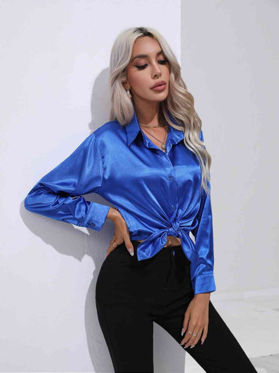 BEAUTIFUL I AM Collared Neck Buttoned Long Sleeve Shirt