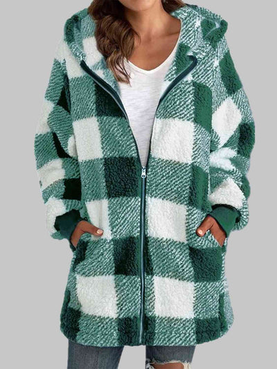 BEAUTIFUL I AM Plaid Zip-Up Hooded Jacket with Pockets