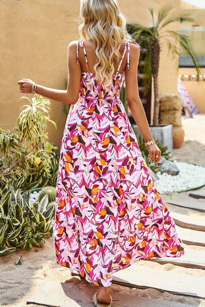 BEAUTIFUL I AM Printed Tie-Shoulder Smocked Maxi Dress