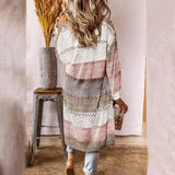 BEAUTIFUL I AM Color Block Open Front Openwork Cardigan